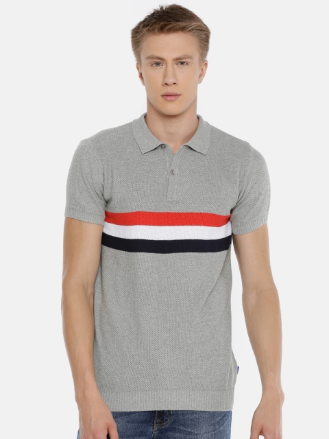 

Jack Jones Men Grey Solid Polo Collar Pure Cotton T-shirt