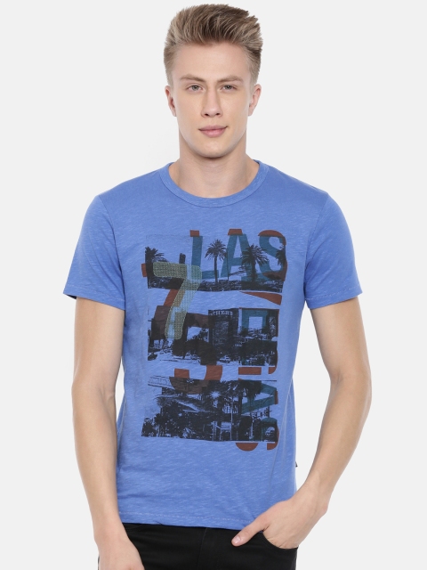 

Jack & Jones Men Blue Printed Round Neck T-shirt