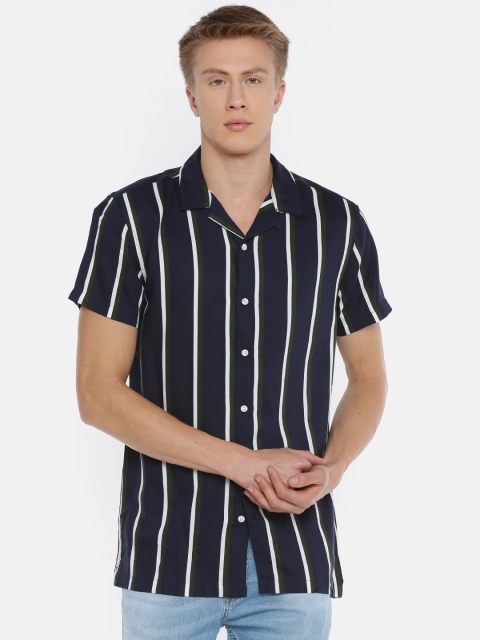 

Jack & Jones Men Navy Blue & White Comfort Slim Fit Striped Casual Shirt