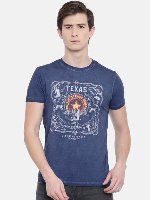 

Jack & Jones Men Blue Printed Slim Fit Round Neck T-shirt
