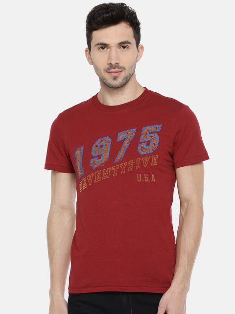 

Jack Jones Men Red Printed Round Neck Pure Cotton T-shirt