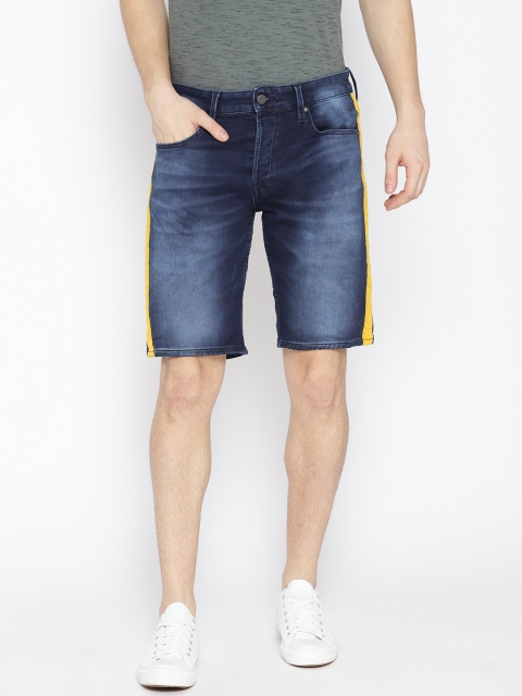 

Jack & Jones Men Navy Blue Washed Regular Fit Denim Shorts