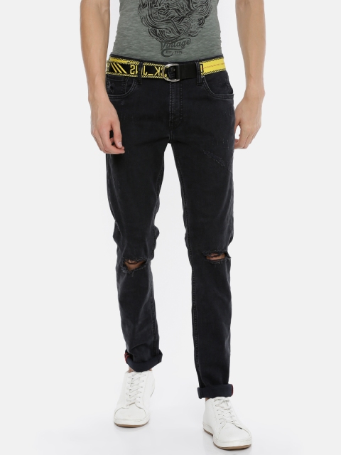 

Jack & Jones Men Black Ben Skinny Fit Low-Rise Slash Knee Stretchable Jeans
