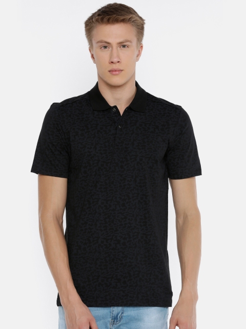 

Jack Jones Men Black Charcoal Grey Printed Polo Collar Pure Cotton T-shirt