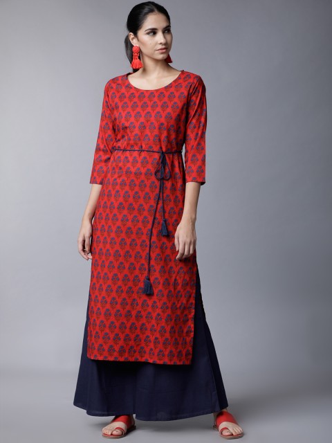 

Vishudh Women Red & Blue Printed Straight Kurta