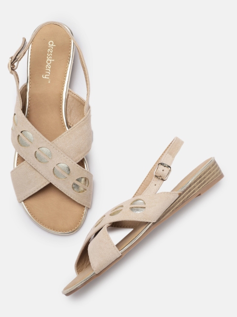 

DressBerry Women Beige Solid Open Toe Flats