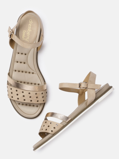 

DressBerry Women Beige Solid Open Toe Flats
