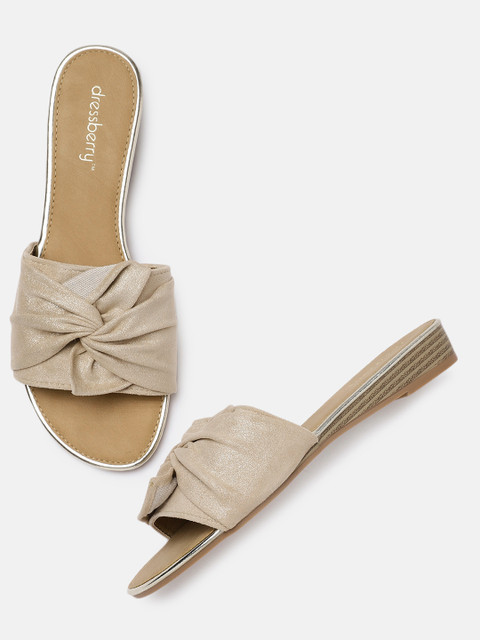 

DressBerry Women Beige Solid Open Toe Flats