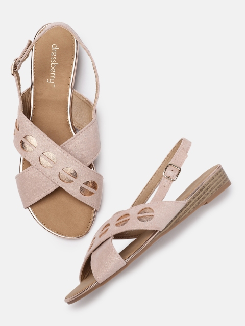 

DressBerry Women Pink Solid Open Toe Flats