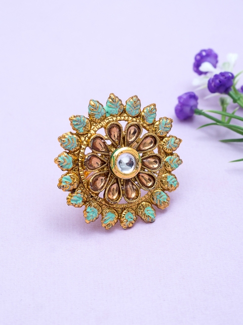 

Golden Peacock Gold-Plated & Blue Floral-Shaped Adjustable Ring