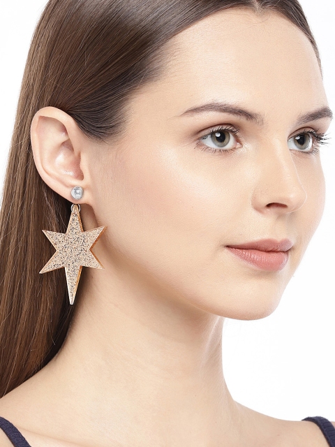 

OOMPH Gold-Toned Star Shaped Handcrafted Drop Earrings