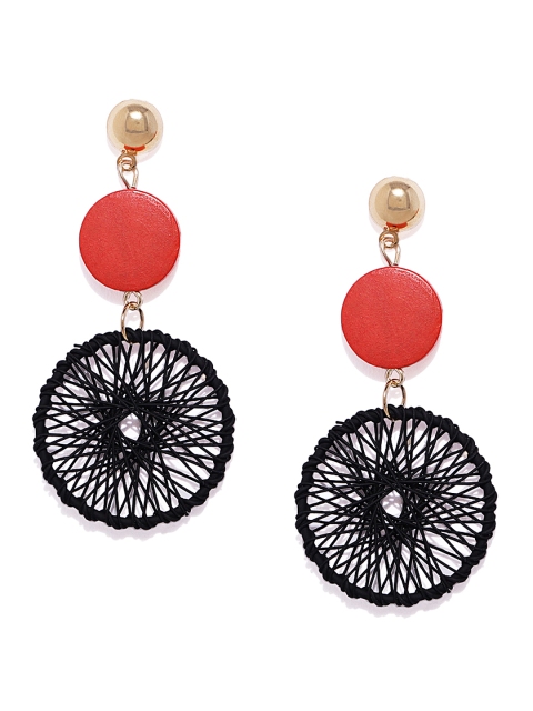 

OOMPH Gold-Toned & Black Circular Handcrafted Drop Earrings