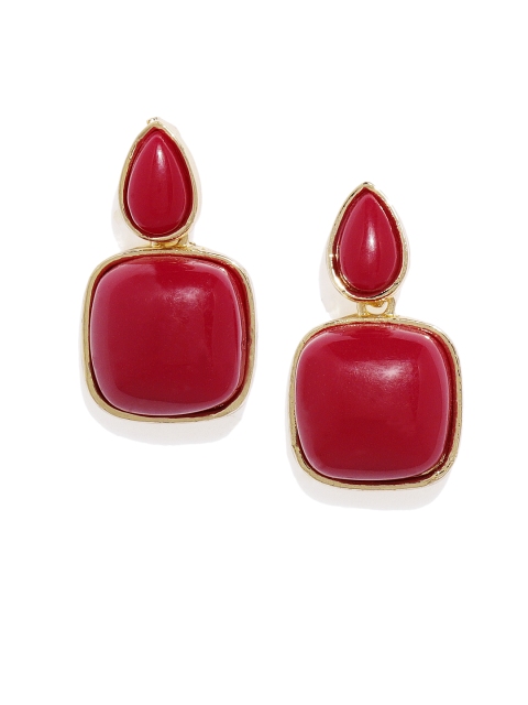 

OOMPH Gold-Toned & Red Geometric Handcrafted Drop Earrings