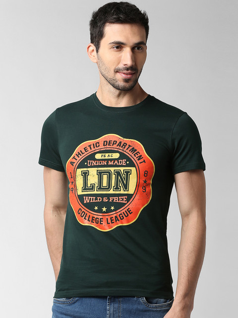 

Peter England Casuals Men Green Printed Round Neck T-shirt
