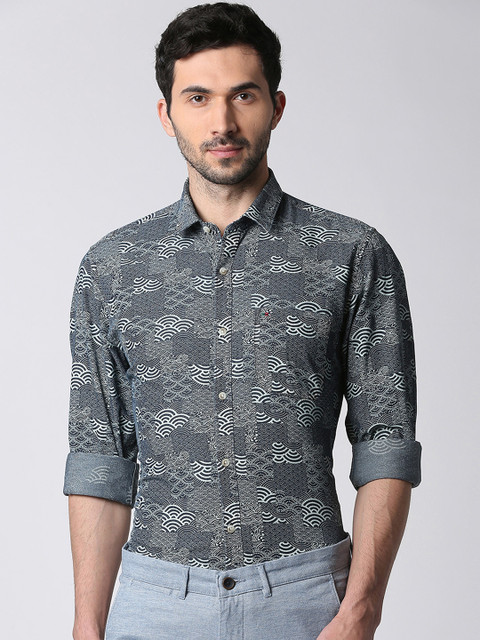

Peter England Casuals Men Grey Slim Fit Printed Casual Shirt
