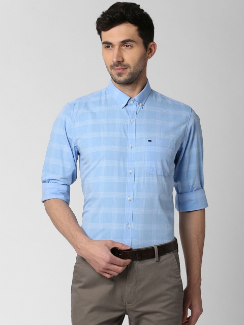 

Peter England Casuals Men Blue & White Slim Fit Checked Casual Shirt