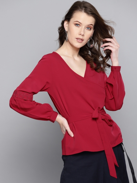 

Marie Claire Women Maroon Solid Wrap Top