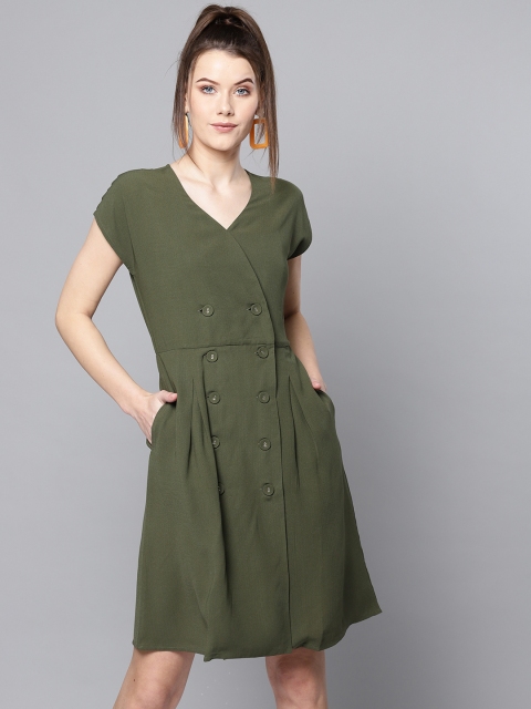 

Marie Claire Women Olive Green Solid Wrap Dress