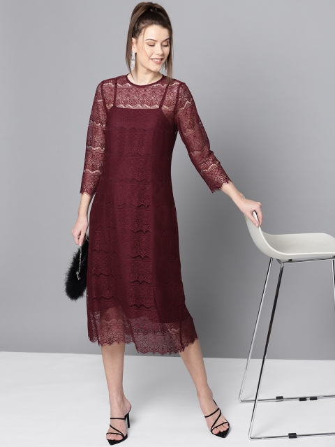 

Marie Claire Women Burgundy Lace A-Line Dress