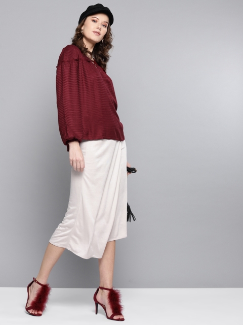 

Marie Claire Women Maroon Self Design Top