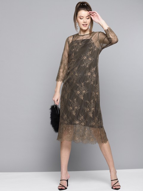 

Marie Claire Women Olive Green Lace A-Line Dress