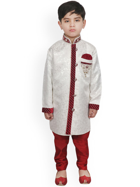 

SG YUVRAJ Boys White & Red Sherwani Set