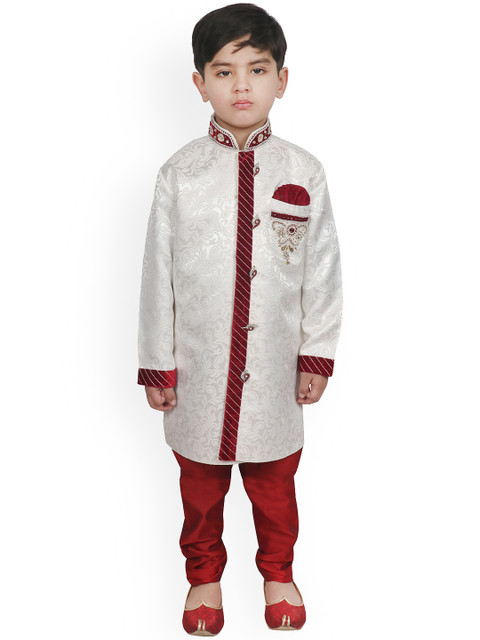 

SG YUVRAJ Boys White & Red Sherwani Set