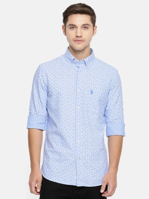 

U.S. Polo Assn. Men Blue Tailored Fit Printed Casual Shirt