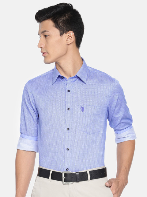 

U.S. Polo Assn. Tailored Men Blue Tailored Fit Printed Casual Shirt