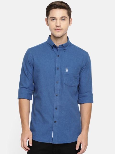 

U.S. Polo Assn. Men Blue Tailored Fit Solid Casual Shirt