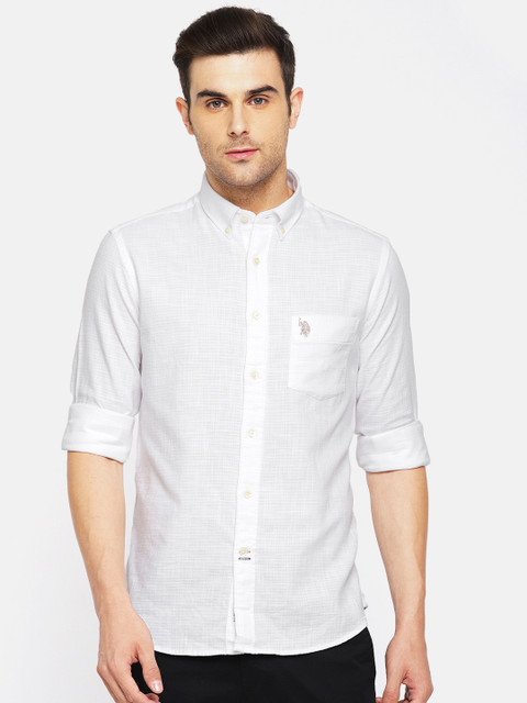 

U.S. Polo Assn. Men White Tailored Fit Self-Design Casual Shirt