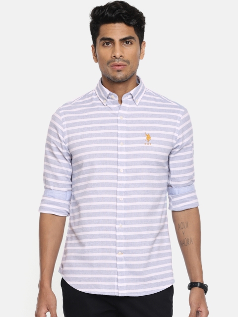 

U.S. Polo Assn. Men Blue & White Tailored Fit Striped Casual Shirt