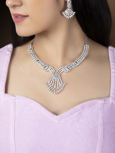 

Rubans Women Silver-Toned CZ Stone-Studded Jewellery Set
