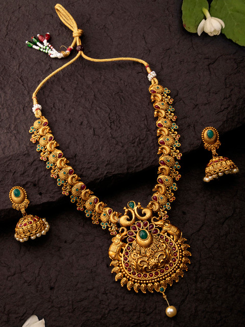 

Rubans Women Gold-Plated & Red Ruby & Emerald Studded Jewellery Set