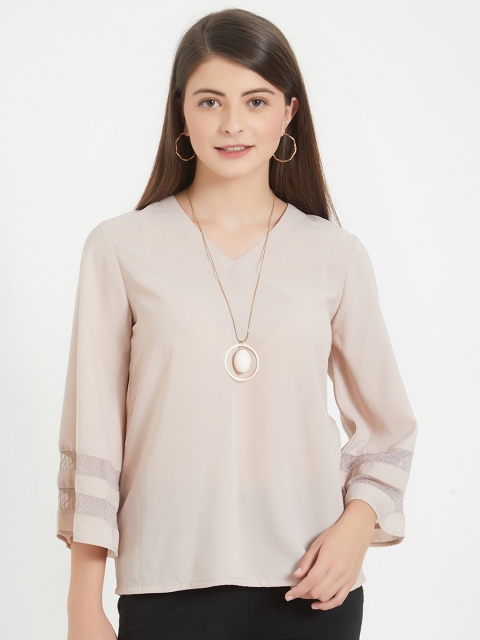 

Soie Women Beige Self Design Top