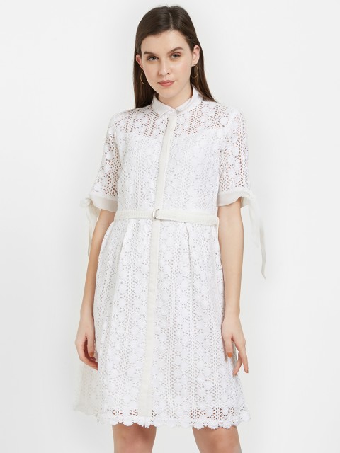 

Soie Women Off-White Self Design Shirt Dress