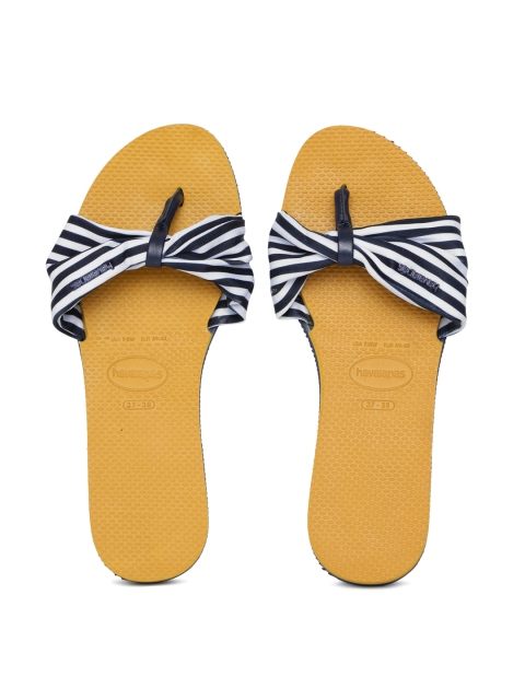 

Havaianas Women You St. Tropez Yellow Solid Open Toe Flats, Navy blue
