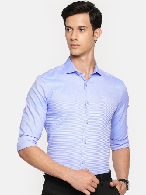 

U.S. Polo Assn. Tailored Men Blue & White Slim Fit Self Design Smart Casual Shirt