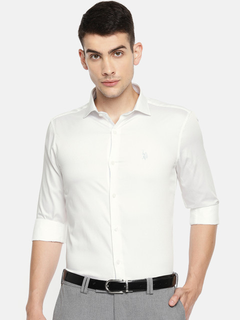

U.S. Polo Assn. Tailored Men White Regular Fit Self Design Formal Shirt