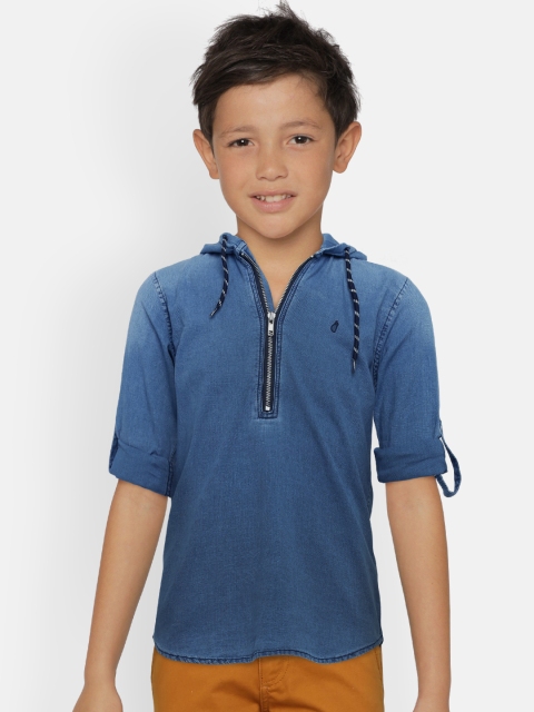 

Gini and Jony Boys Blue Solid Hood T-shirt