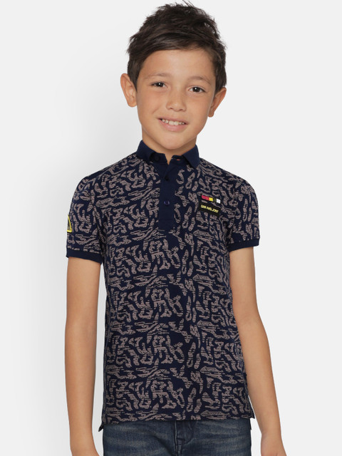 

Gini and Jony Boys Navy Blue & Brown Printed Polo Collar T-shirt