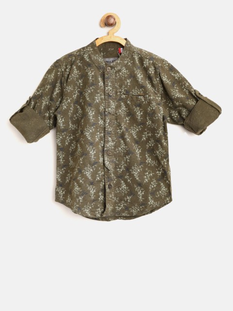 

Gini and Jony Boys Olive Green Regular Fit Printed Casual Shirt