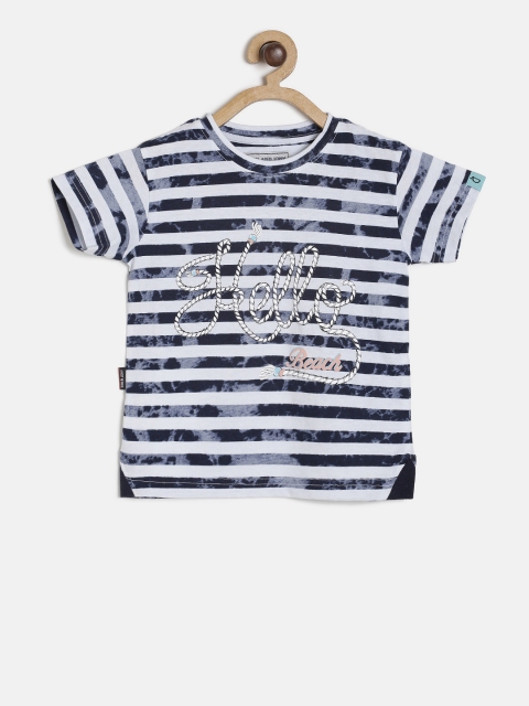 

Gini and Jony Boys Navy Blue & White Printed & Striped Round Neck T-shirt