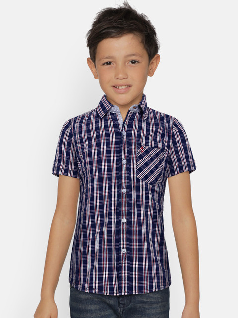 

Gini and Jony Boys Navy Blue Slim Fit Checked Casual Shirt