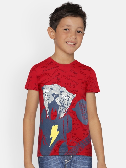 

Gini and Jony Boys Red Printed Round Neck T-shirt