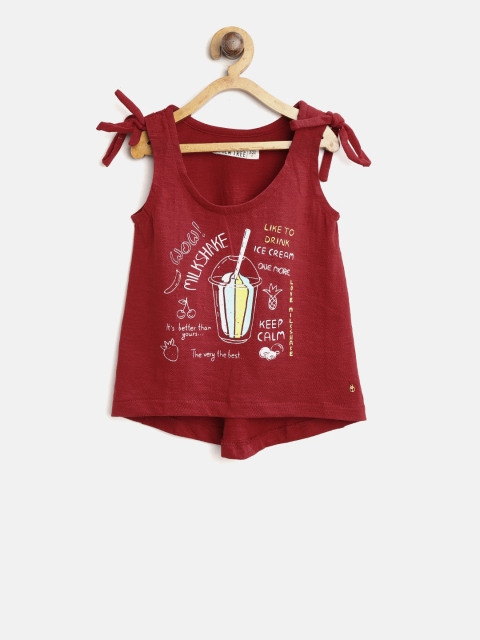 

Palm Tree Girls Red Printed High-Low Pure Cotton Top