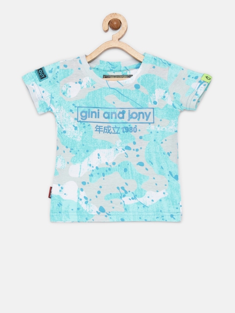 

Gini and Jony Boys Blue Printed Round Neck T-shirt