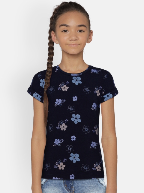 

Palm Tree Girls Navy Blue Printed Round Neck T-shirt