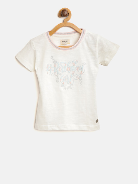 

Gini and Jony Girls Off-White Printed Round Neck T-shirt