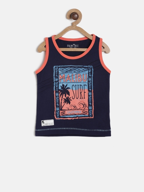 

Palm Tree Boys Navy Blue & Orange Printed Round Neck T-shirt